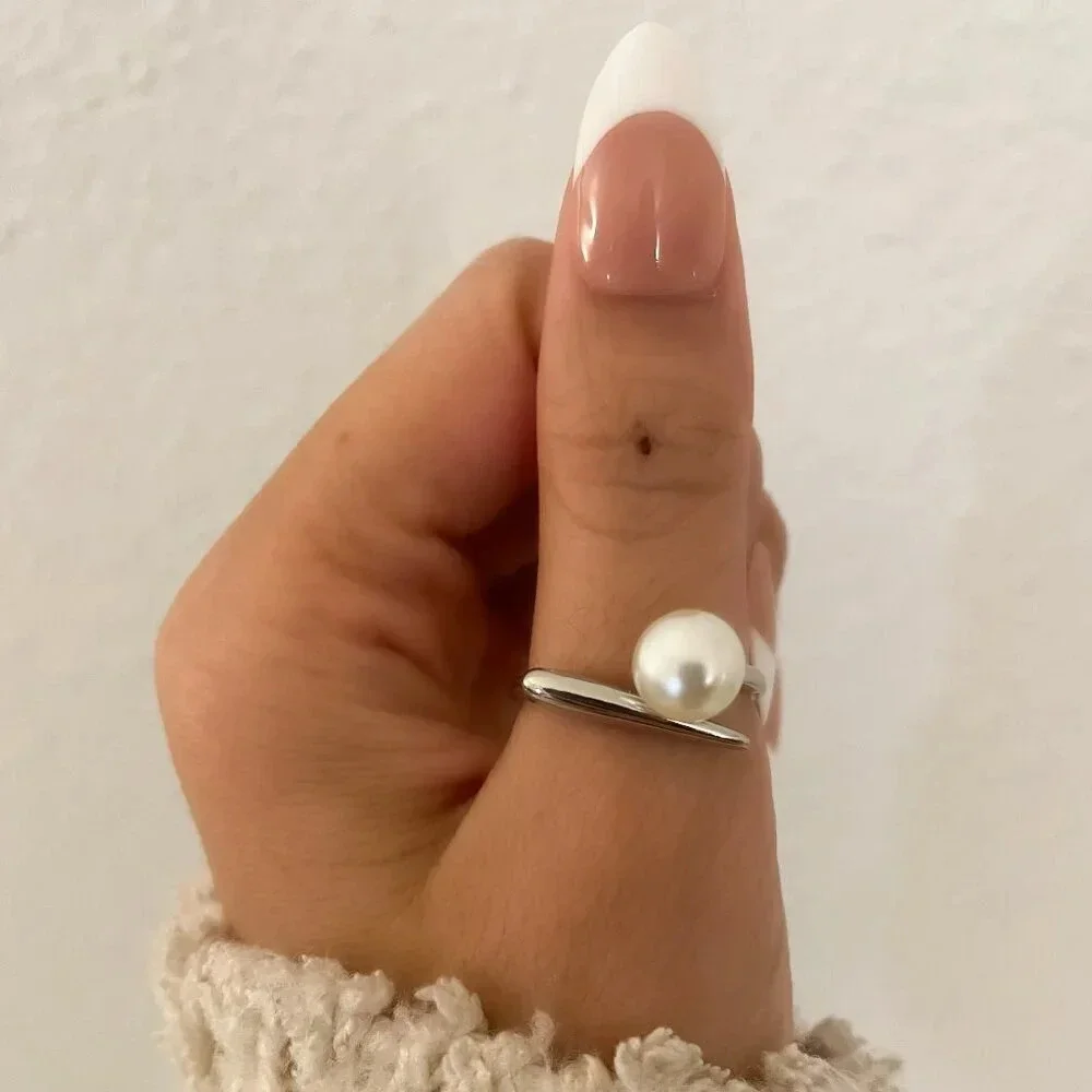 925 Sterling Silver Bar Ring Pearl Ring Pearl Bar Ring Minimalist Dainty Ring - Picture 6 of 8